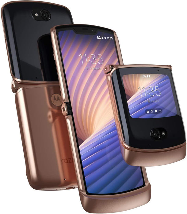 Moto Razr 5G 2020 (256 GB, 8 GB) 6,1" Totalmente desbloqueado / Global 4G LTE XT2071-3 (Excelente - Reacondicionado, Blush Gold)