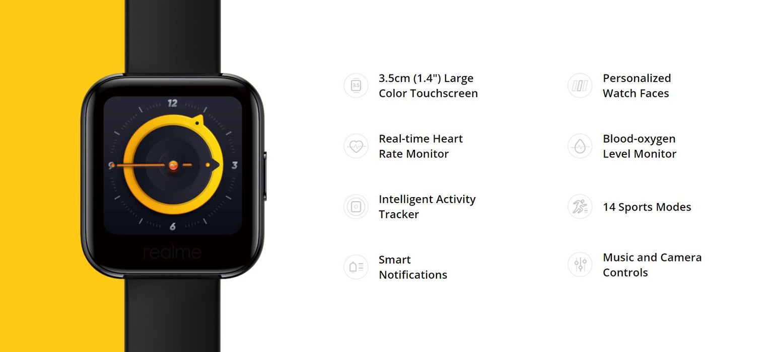Realme Watch (1,4") Monitor de actividad y nivel de oxígeno en sangre - RMA161 (Negro) (Negro)