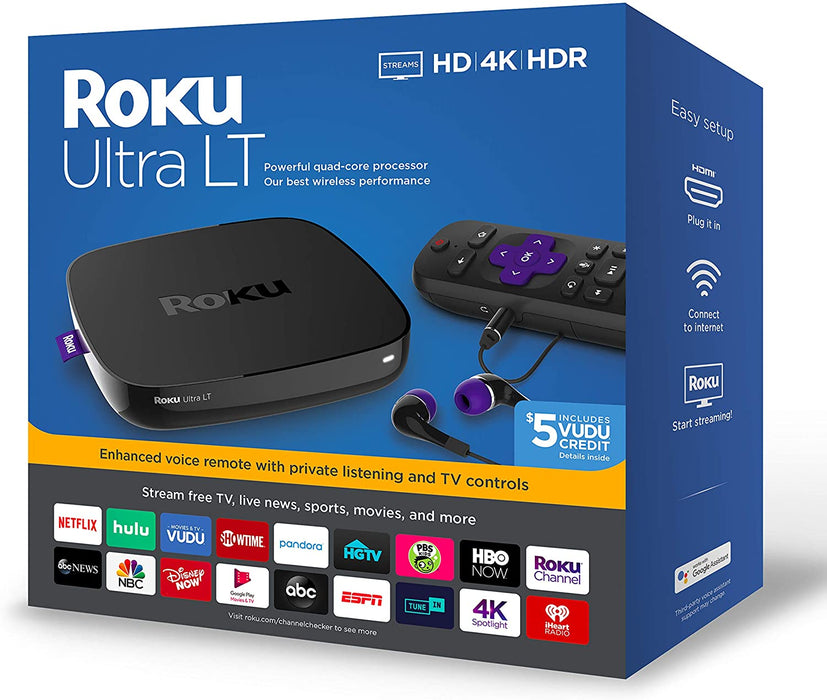 Reproductor de streaming Roku Ultra LT 4K/HDR, control remoto por voz y auriculares JBL (negro)