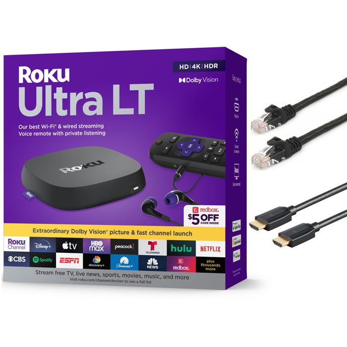 Reproductor de streaming Roku Ultra LT 2023 4K/HDR, control remoto por voz y auriculares (negro)