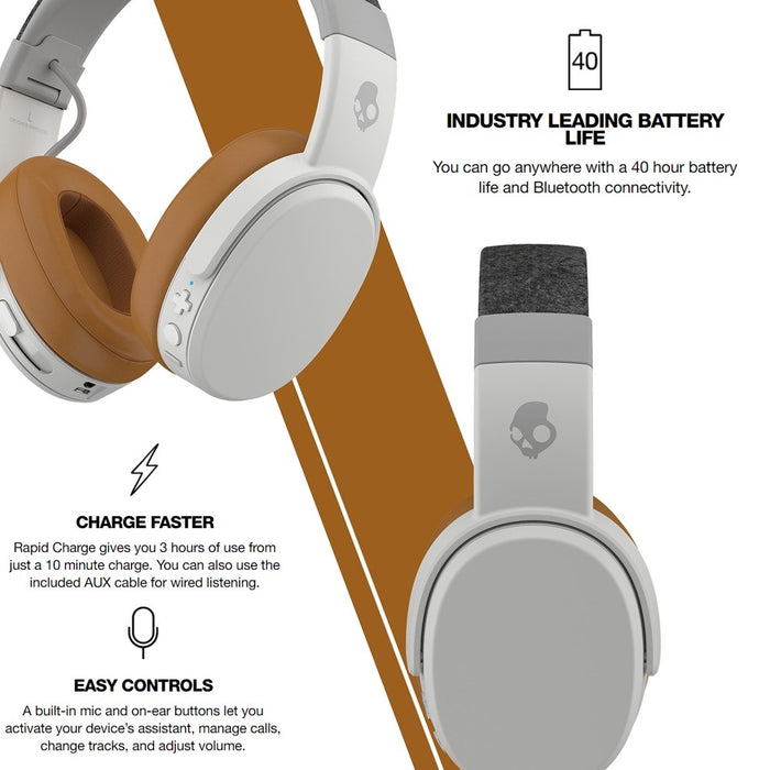 Skullcandy Crusher Wireless Over-Ear Bluetooth Headphones - US Model (Renewed) (Excellent - Refurbished, Gray/Tan)