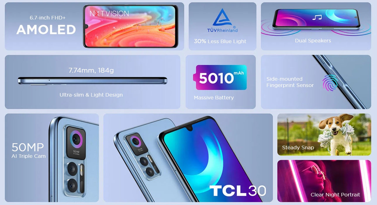 TCL 30+ Plus T676J Blue - Software issue - Not booting OEM LCD See description (Renewed | Smart Saver, Muse Blue)