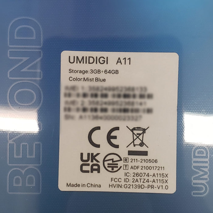 Umidigi A11 (64GB, 3GB) 6.53" Dual SIM GSM Unlocked 4G LTE (Excellent - Refurbished, Mist Blue)