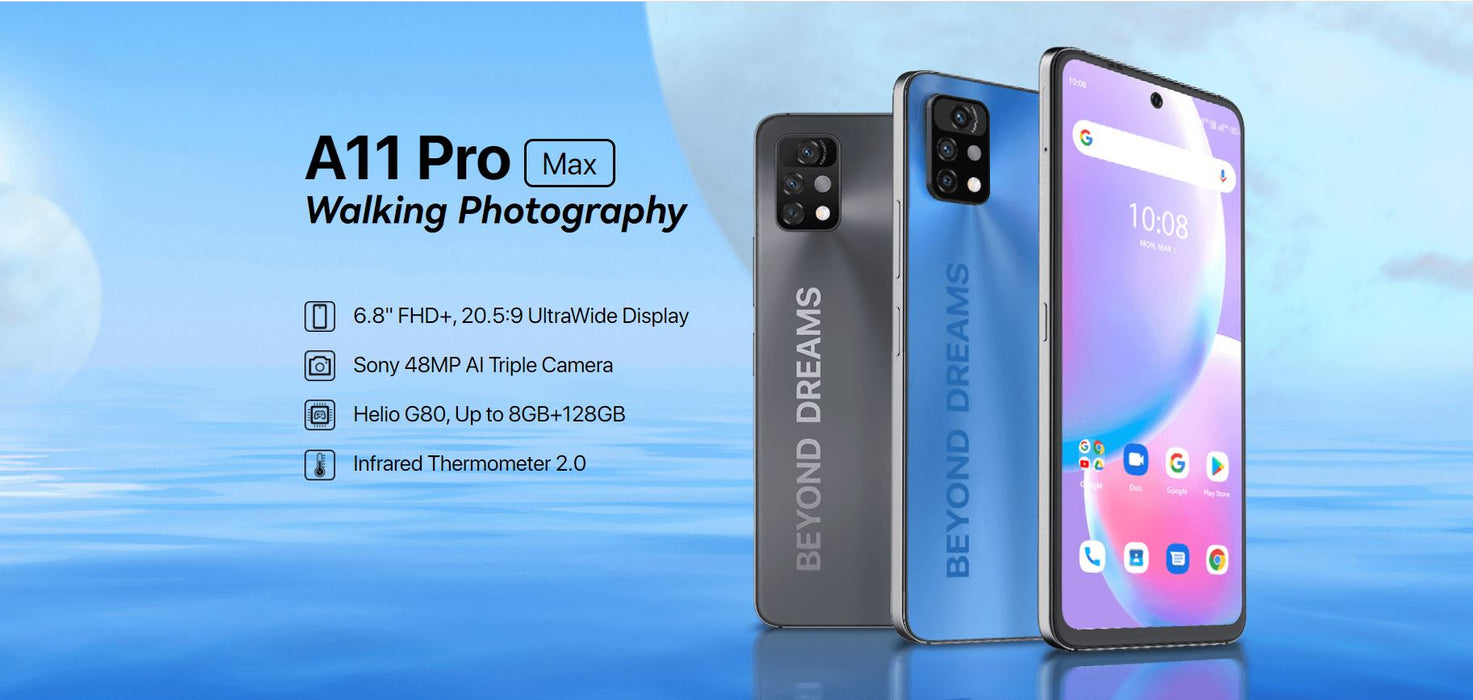 Umidigi A11 Pro Max (128 GB, 4 GB) 6.8" Dual SIM GSM Desbloqueado 4G LTE (Gris) (Excelente - Reacondicionado, Gris escarcha)