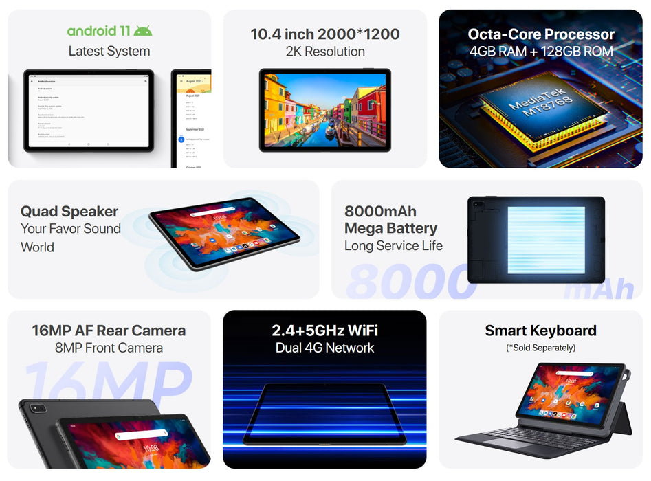 UMIDIGI A11 Tab 10.4" (128GB, 4GB) Wi-Fi + 4G VoLTE Global Dual SIM Tablet MT01 (Excellent - Refurbished, Gray)