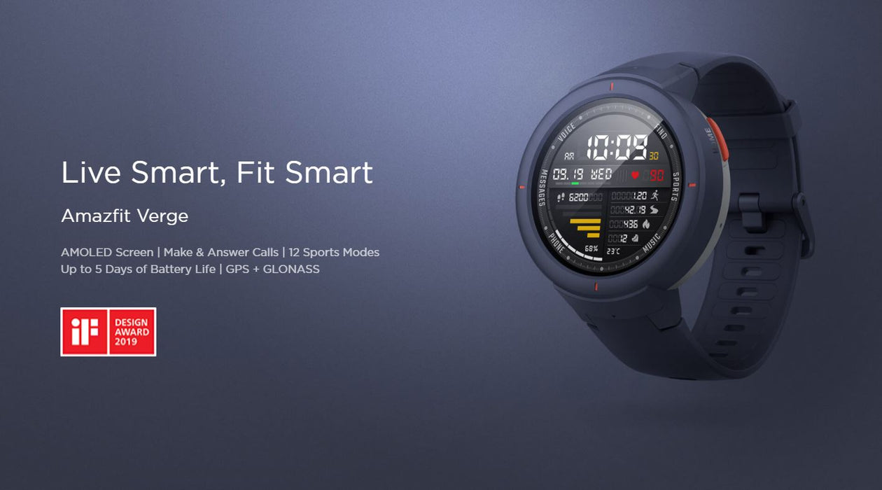 Amazfit Verge 43 mm - Reloj inteligente AMOLED de 1,3", resistente al agua IP68 - A1811