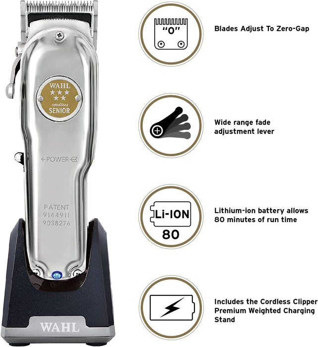 Wahl 5 Star Cordless Senior Clipper, Metal Edition, 80 Min Run, Model 3000112 (Silver)