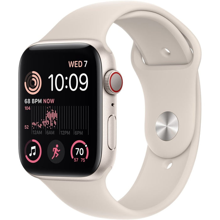 Apple Watch SE 2022 (44mm, Wi-Fi, GPS + LTE) 1.78" Fully Unlocked, Aluminum Case (Renewed | Pre-Loved, Starlight)