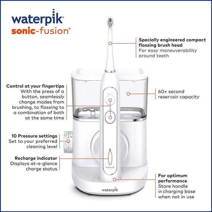 Cepillo de dientes eléctrico con hilo dental profesional Waterpik Sonic-Fusion - BLANCO (blanco)