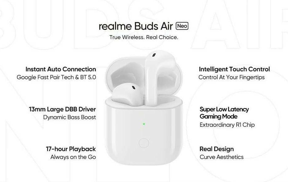 Realme Buds Air Neo Wireless Bluetooth Headset w/ Smart Touch Control RMA205