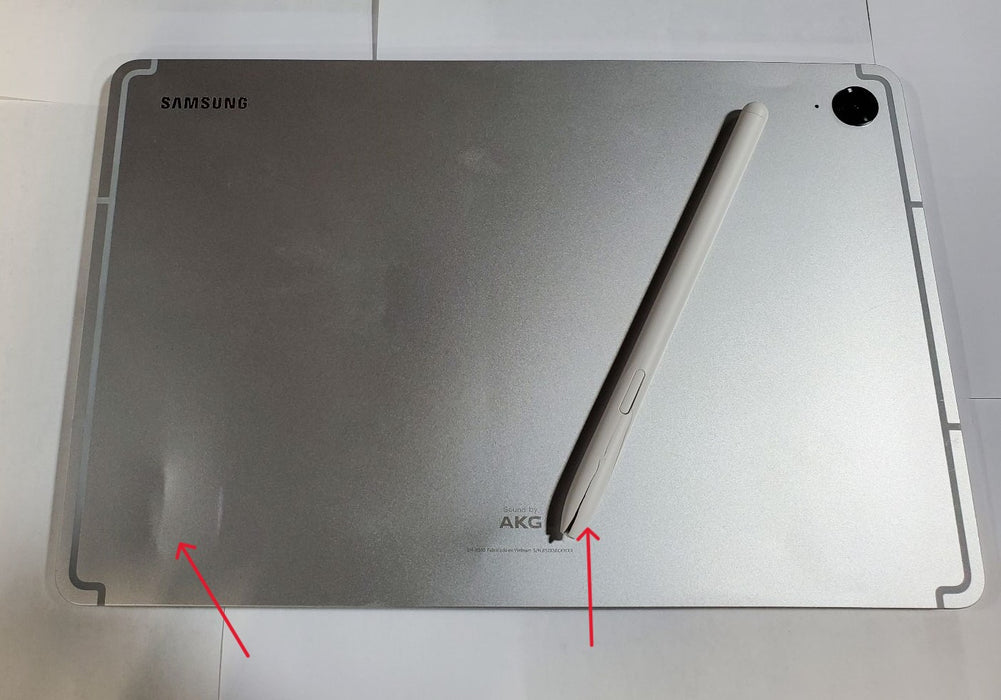 SAMSUNG, X510-INT-TAB-S9-FE, CAMERA, FRONT GLASS IS FINE BUT WITH BENT FRAME, DENT ON BACK, STYLUS BROKEN AND POWER BUTTON STUCK (For Parts Only / Not Working, Silver)