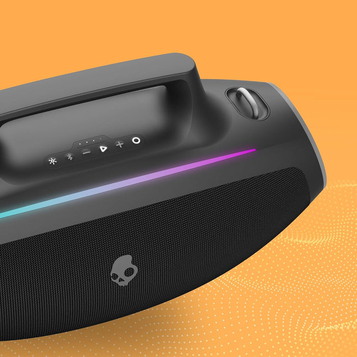 Altavoz Bluetooth Boombox resistente al agua Skullcandy Barrel, luces LED, 12 horas de duración (excelente, reacondicionado, negro)