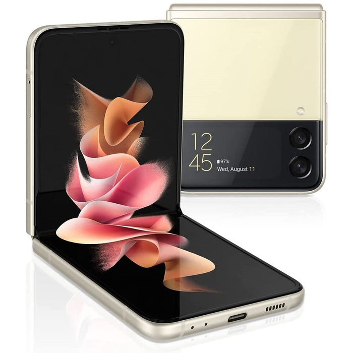 SAMSUNG Galaxy Z Flip3 5G (128GB, 8GB) 6.7" Fully Unlocked (GSM + Verizon) F711U (Good - Refurbished, Cream)