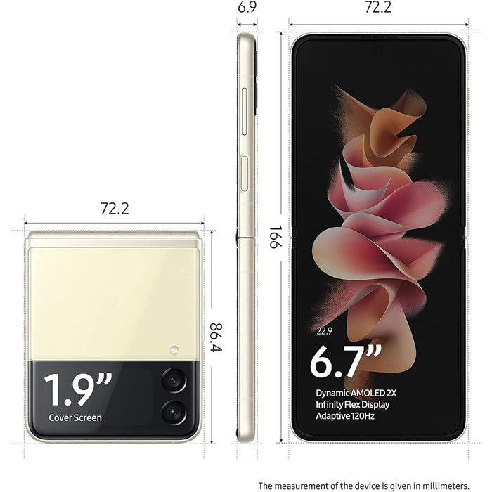 SAMSUNG Galaxy Z Flip3 5G (128GB, 8GB) 6.7" Fully Unlocked (GSM + Verizon) F711U (Good - Refurbished, Cream)